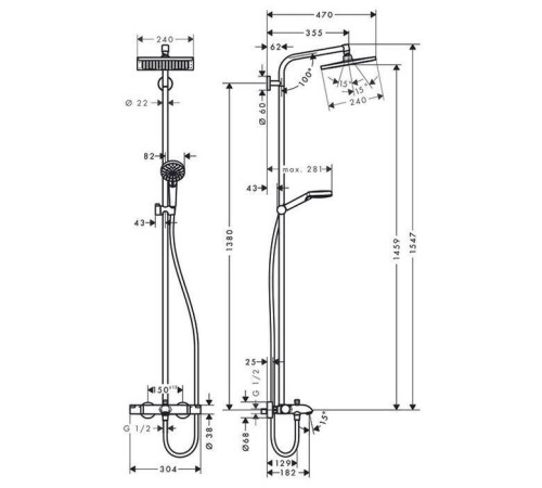 Душевая система Hansgrohe Crometta E 240 1jet Showerpipe с термостатом для ванны хром 27298000