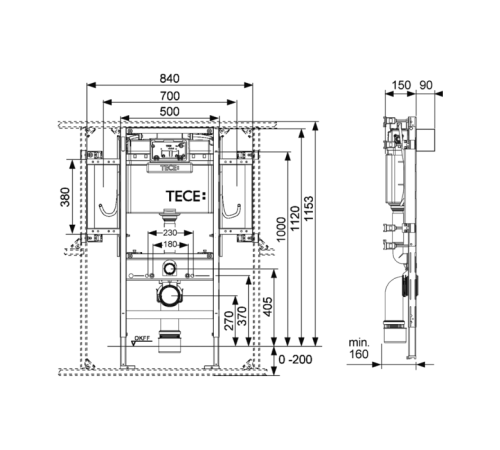 Застенный модуль для унитаза-биде TECE TECEprofil Uni 2.0 h 1120 мм 9300381