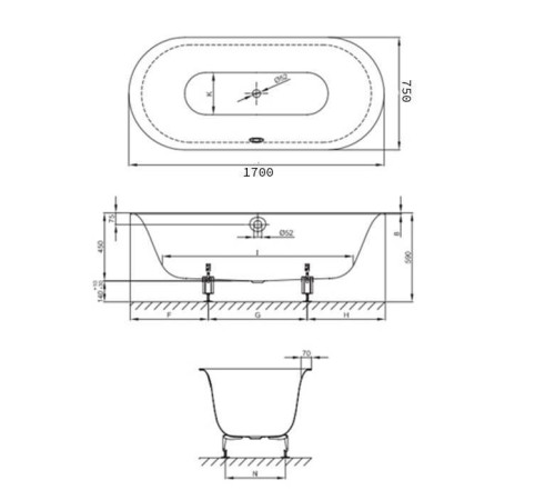 Ванна встраиваемая Bette Lux Oval 170х75х45 см BetteGlasur Plus белый 3465-000 PLUS