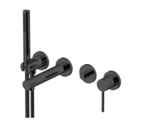 Смеситель для ванны встраиваемый на 4 отверстия Gattoni Circle One с внутренней частью и ручной лейкой черный матовый 9005/90NO