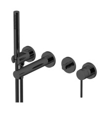 Смеситель для ванны встраиваемый на 4 отверстия Gattoni Circle One с внутренней частью и ручной лейкой черный матовый 9005/90NO