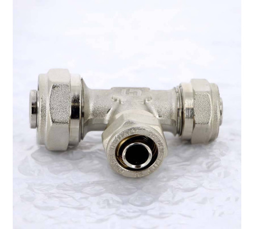 Тройник обжимной никелированный Uni-Fitt 20х16х16 мм 666N7660