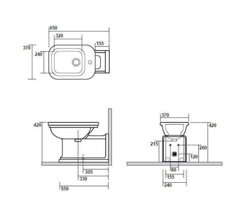 Биде напольное Kerasan Waldorf Prolongato 65х37 см 1 отверстие белый хром 4120K1bi/cr*1 / 760390