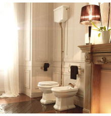 Унитаз напольный Kerasan Retro 72х38.5 см с высоким бачком слив в пол белый/бронза 101001/754593/760393/108001/757393