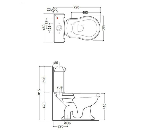 Унитаз-моноблок Kerasan Retro 72х38.5 см слив в пол ручка справа белый/золото 760391/101201/108101