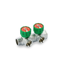 Коллектор распределительный Stout 3/4 НВ 2 выхода 3/4 EK с выходами под 90 градусов 45 мм с вентилями хромированный 505724