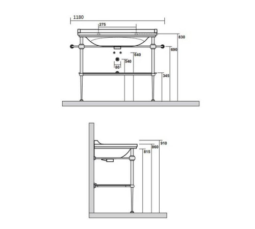 Консоль напольная с раковиной Kerasan Waldorf 100х55 см на 1 отв. золото 4142K1bi/cr / 9196K2oro / 811391oro