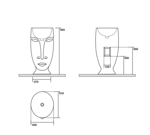 Раковина напольная Kerasan Artwork Moloco 45х51х94.5 см слив в пол белый 474001/756830