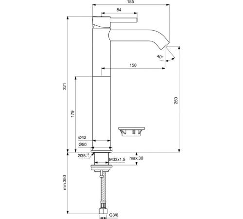 Смеситель для раковины Ideal Standard Ceraline Vessel высокий матовый черный BC269XG