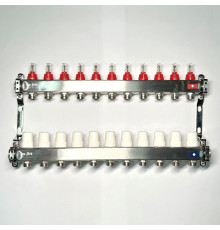 Коллекторная группа 1 x 11 выходов 3/4 STOUT с расходомерами из нержавеющей стали без концевых групп 450W4311