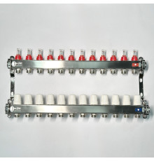 Коллекторная группа 1 x 12 выходов 3/4 STOUT с расходомерами из нержавеющей стали без концевых групп 450W4312