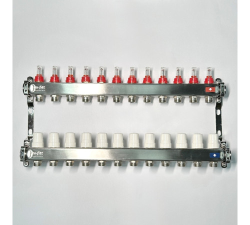 Коллекторная группа 1 x 12 выходов 3/4 STOUT с расходомерами из нержавеющей стали без концевых групп 450W4312