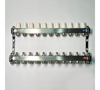 Коллекторная группа STOUT 1 x 11 выходов 3/4 с балансировочными и термостатическими вентилями без концевых групп нержавеющая сталь 506250