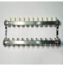 Коллекторная группа STOUT 1 x 11 выходов 3/4 с балансировочными и термостатическими вентилями без концевых групп нержавеющая сталь 506250