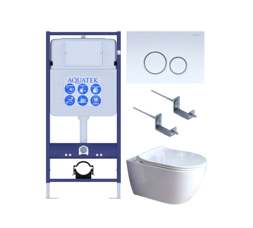 Комплект инсталляции 4 в 1 Aquatek Поларис (рама Standard, унитаз AQ0700-01, сиденье soft-close, панель KDI-0000015) ПОЛАРИС-01-015