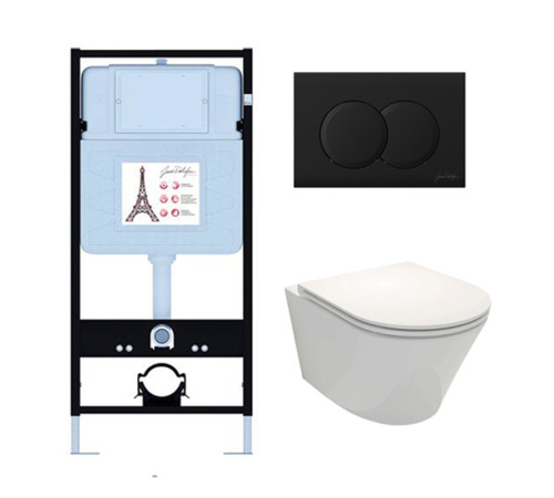 Унитаз с инсталляцией Jacob Delafon Rodin+ сиденье тонкое микролифт панель для двойного смыва матовый черный E21750RU-BL