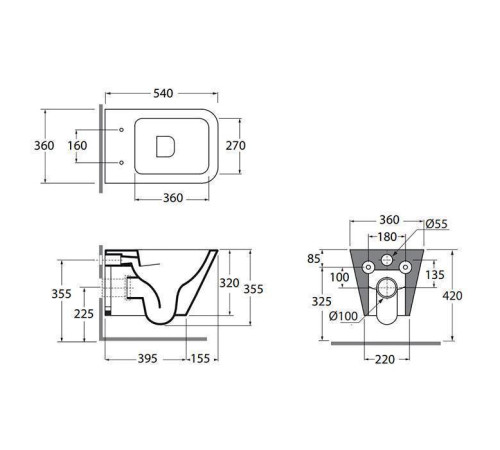 Унитаз подвесной Azzurra Build 55х36х32 см BUVKSPE00000BI