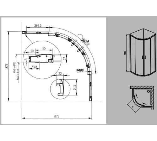 Душевой уголок полукруглый RAVAK XP2CP4-90 раздвижной профиль блестящий стекло транспарент X3B270C00Z1C