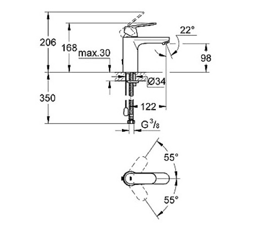 Смеситель для раковины GROHE Eurosmart Cosmopolitan M-Size с цепочкой хром 23326000