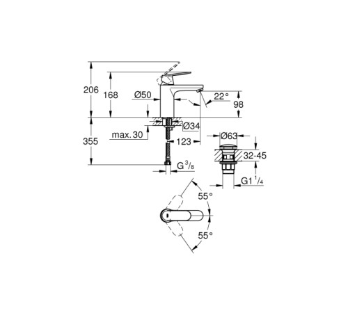 Смеситель для раковины GROHE Eurosmart Cosmopolitan M-Size однорычажный с нажимным сливным гарнитуром хром 23926000