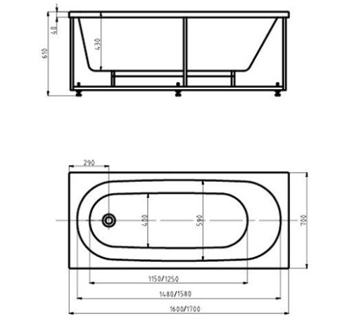 Ванна акриловая Triton Оберон 160х70 см без экрана OBR160-0000039