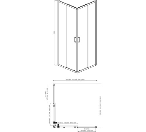 Душевой уголок Aquanet ARI KV 09020BL 900x900x2000 мм квадратный черный/прозрачное стекло AQ ARI KV 09020BL