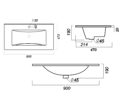Умывальник Salini Quadro 90 WB.FN/Quadro/90-C/WHT.G/S1