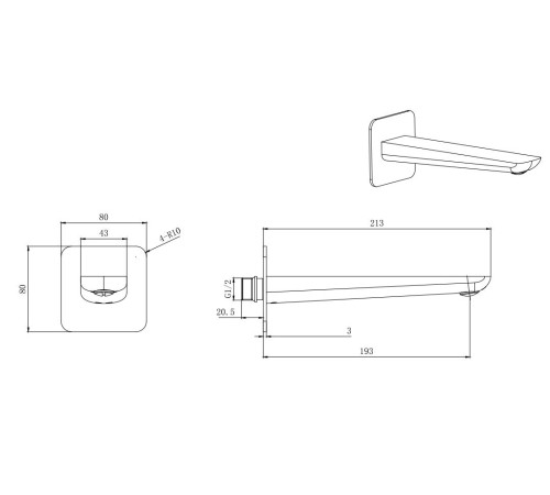 Излив для ванны 190 мм Aquanet Vega хром AQ1041CR