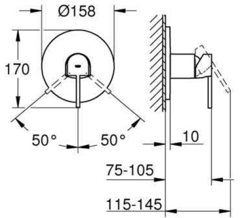 Смеситель для душа GROHE Plus однорычажный с круглой розеткой хром 24059003