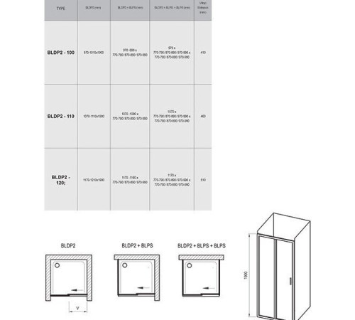 Душевая дверь раздвижная RAVAK Blix BLDP2-110 белый Grape 0PVD0100ZG