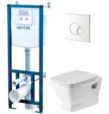 Комплект инсталляция с подвесным безободковым унитазом Santek НЕО ПЭК Rimless сиденье микролифт панель хром глянец 1.WH50.1.572