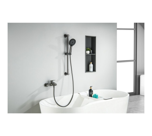 Смеситель для ванны Aquanet Лугано с душевым гарнитуром 3jet оружейная сталь AQ1748BGM