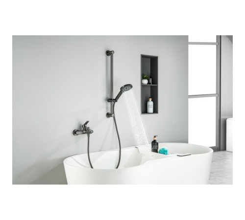 Смеситель для ванны Aquanet Лугано с душевым гарнитуром 3jet оружейная сталь AQ1748BGM