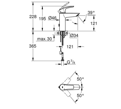 Смеситель для раковины GROHE Eurosmart M-Size с цепочкой хром 23323003