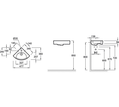 Рукомойник угловой Jacob Delafon Odeon Rive Gauche 34х34 см белый EGP112-00