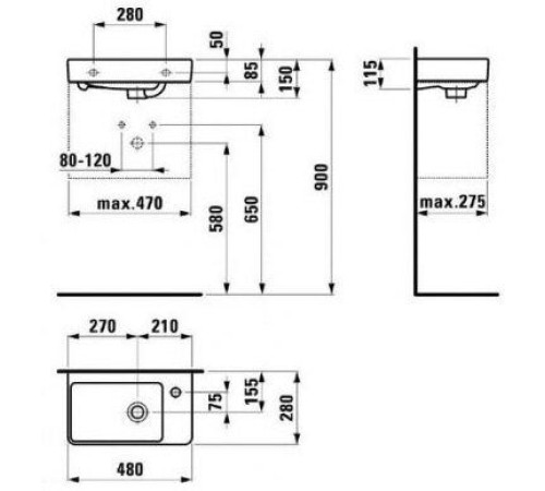 Раковина Laufen Pro S 480x280 мм правая 8.1595.4.000.104.1