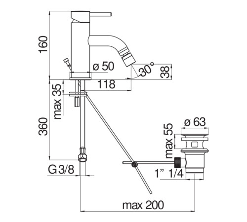 Смеситель для биде Nobili LIVE матовый черный LV00119/1BM