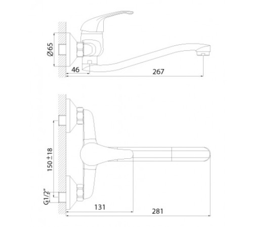 Смеситель для кухни Rossinka Silvermix A35-24 одноручный настенный с нижним изливом хром A35-24