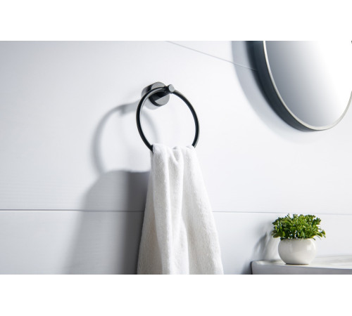 Полотенцедержатель кольцо Aquanet Европа матовый черный AQ4112MB