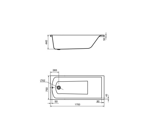 Ванна акриловая прямоугольная Santek ФИДЖИ 170х75 см белая 1.WH50.1.596
