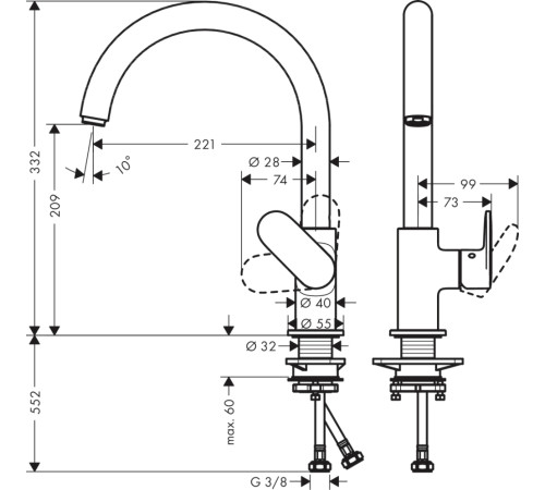 Смеситель для кухни hansgrohe Vernis Blend M35 260 матовый черный 71870670