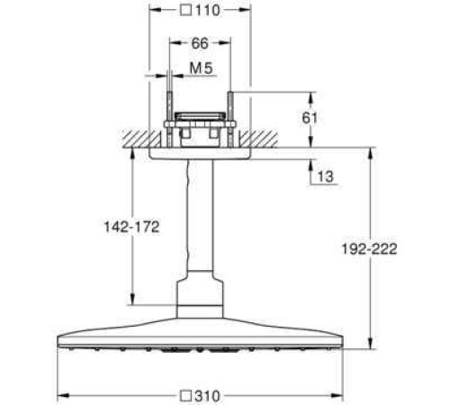 Верхний душ GROHE Rainshower SmartActive 310 Cube с кронштейном 142 мм 2 режима хром 26481000