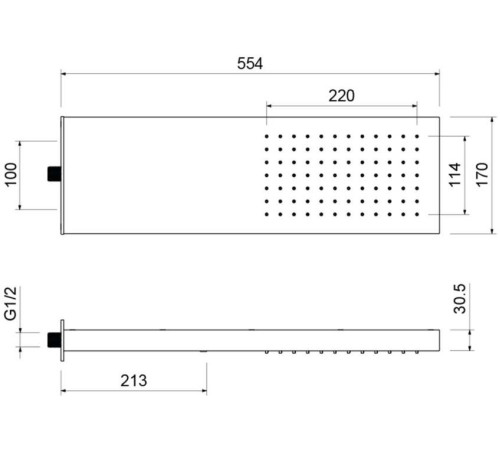 Душ верхний настенный Aquanet 550x170x30 мм хром AQ2084CR