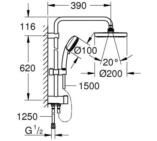 Душевая система GROHE Tempesta 200 без смесителя хром 27389002
