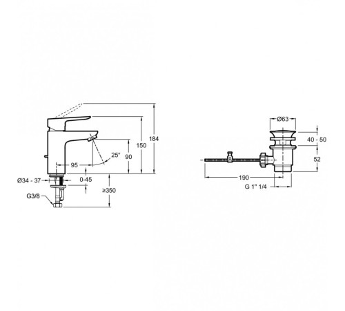 Смеситель для раковины Jacob Delafon Oscar матовый черный E29842-BL