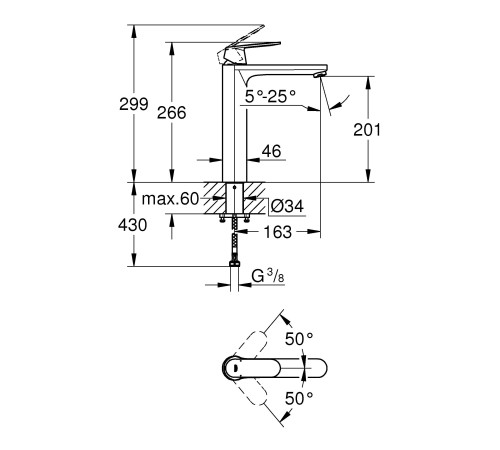 Смеситель для раковины GROHE Eurosmart Cosmopolitan XL-Size однорычажный хром 23921000