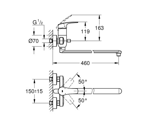 Смеситель для ванны и раковины GROHE Eurosmart мультифункциональный хром 23992003