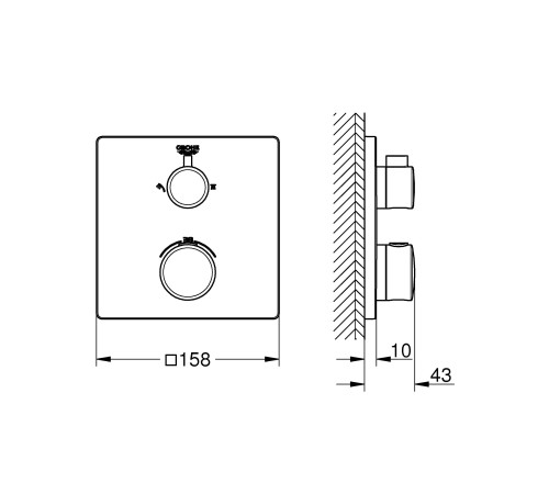 Термостат для душа GROHE Grohtherm с переключателем на 2 положения квадратная розетка хром 24079000
