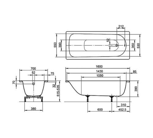 Ванна стальная KALDEWEI Eurowa 311-1 160х70 см 119712030001