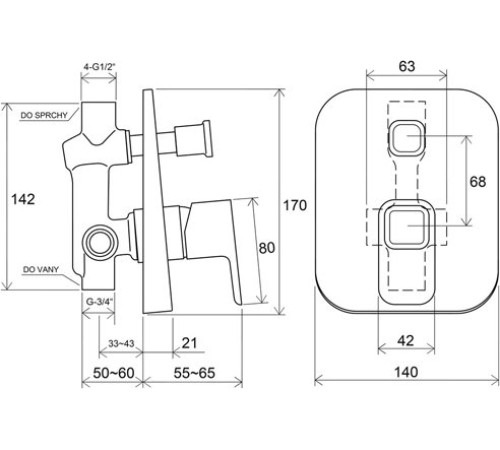 Смеситель для ванны и душа встраиваемый Ravak 10° TD 061.00 X070068
